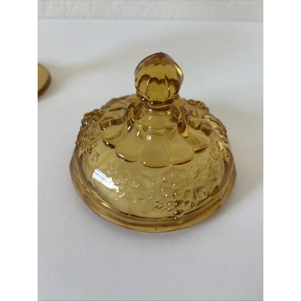 Vintage Amber Glass Candy Dish With Lid Pedestal
